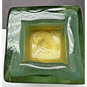 MCM Barovier Toso Eugenio or Aborigeni Art Glass Square Bowl Ashtray Gold Jade